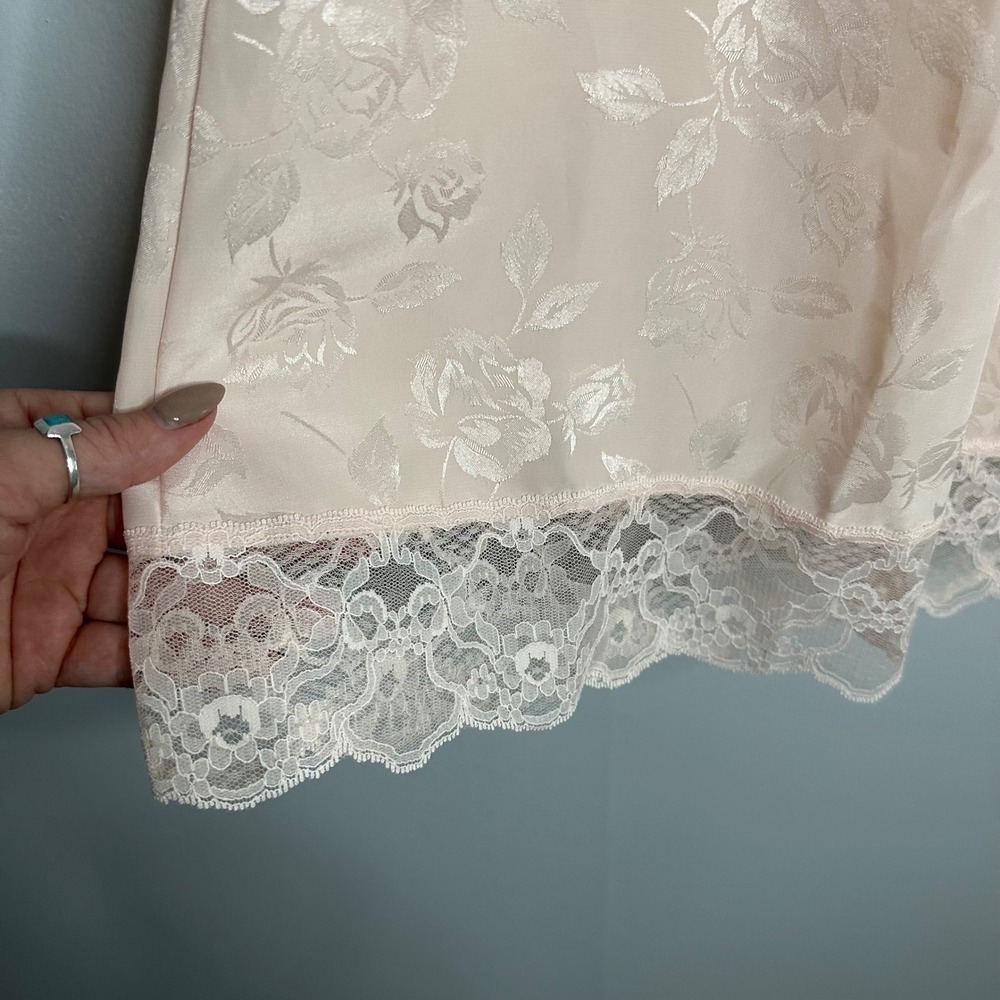 Applause Floral Rose Jacquard Half Slip Women Large Pink EUC Vintage Lace Trim - Picture 2 of 5